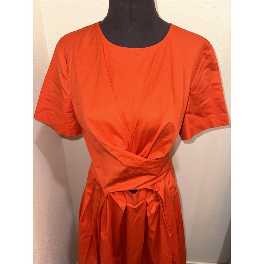 Diane Von Furstenberg Bethania Dress Women 12 Orange Short Sleeve Wrap Pleated - Picture 2 of 10